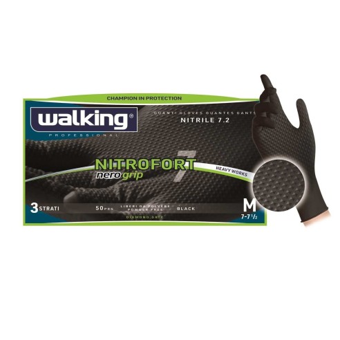 Guanti In Nitrile Spessorato Walking Nitrofort Grip | Neri